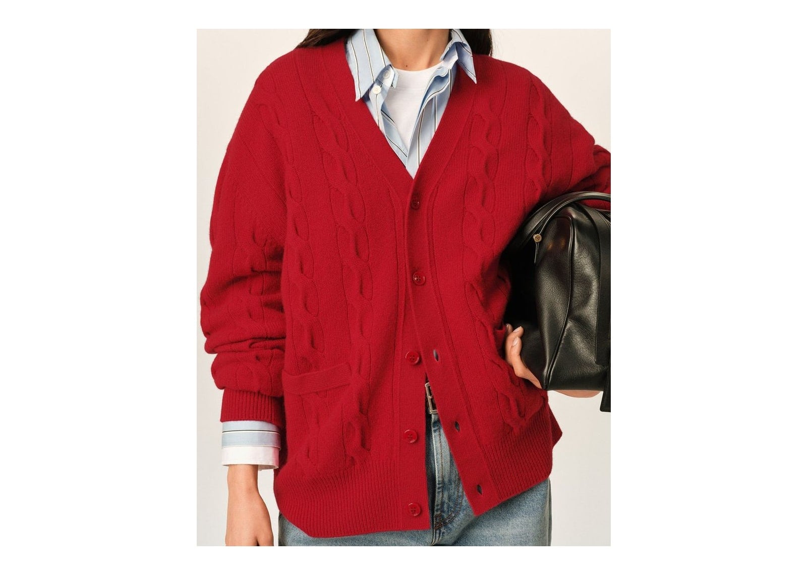 Ami Paris Cable Wool Cardigan Ruby Red - görsel 10