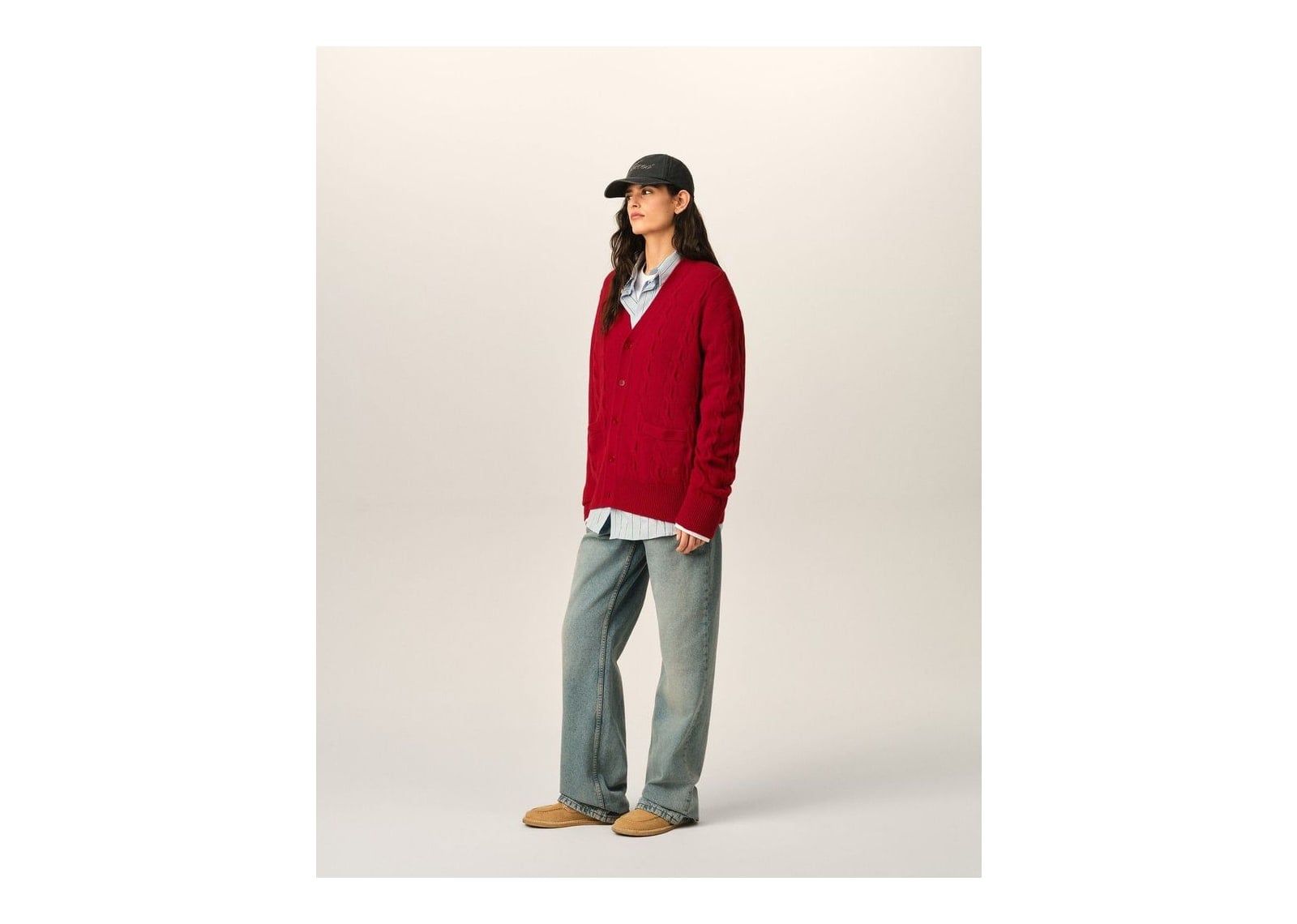 Ami Paris Cable Wool Cardigan Ruby Red - görsel 12