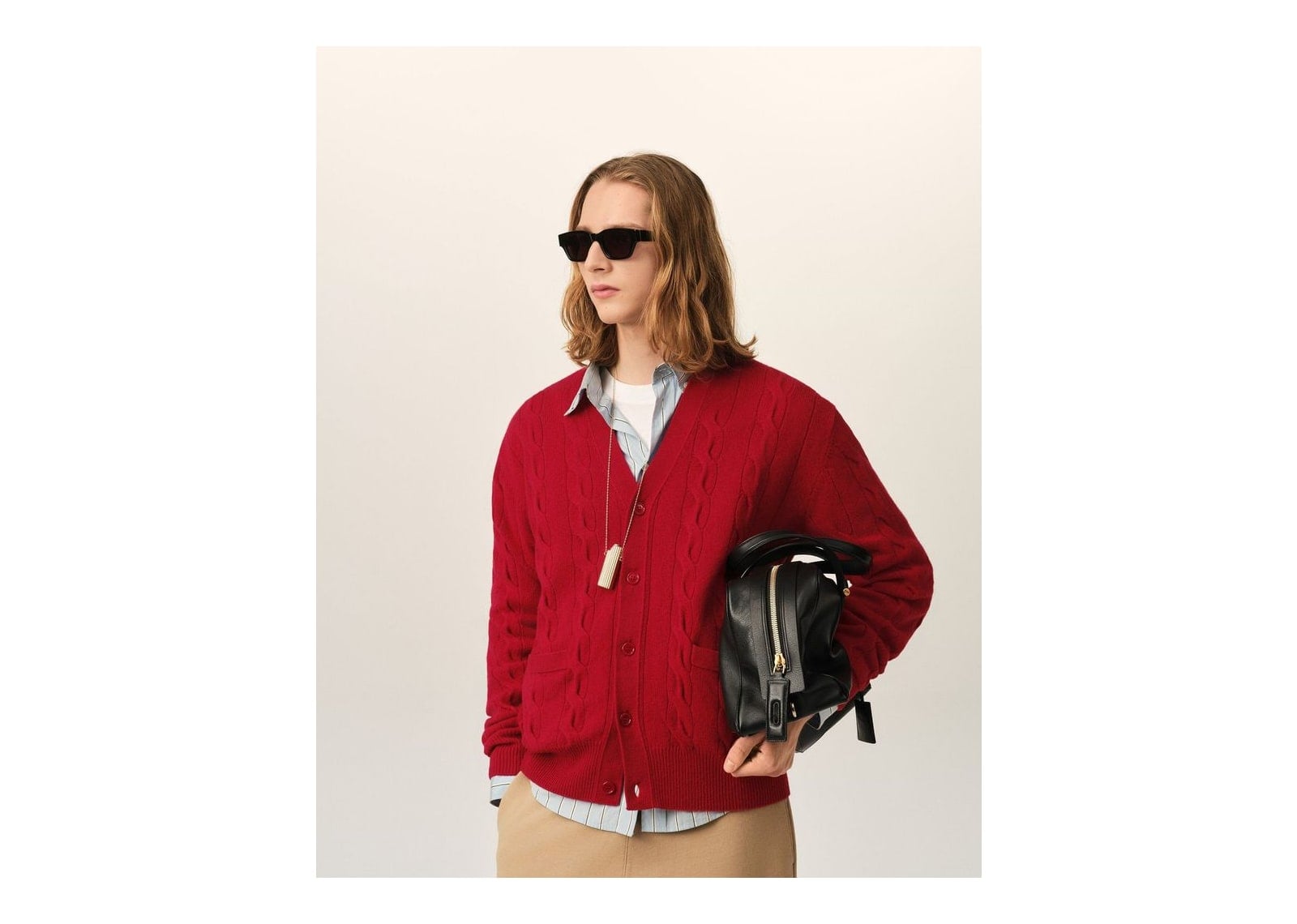 Ami Paris Cable Wool Cardigan Ruby Red - görsel 2