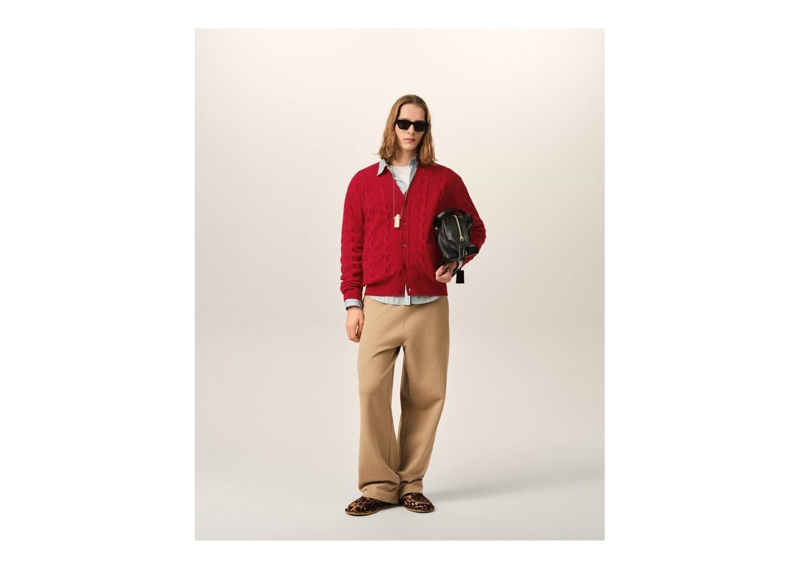 Ami Paris Cable Wool Cardigan Ruby Red - görsel 3