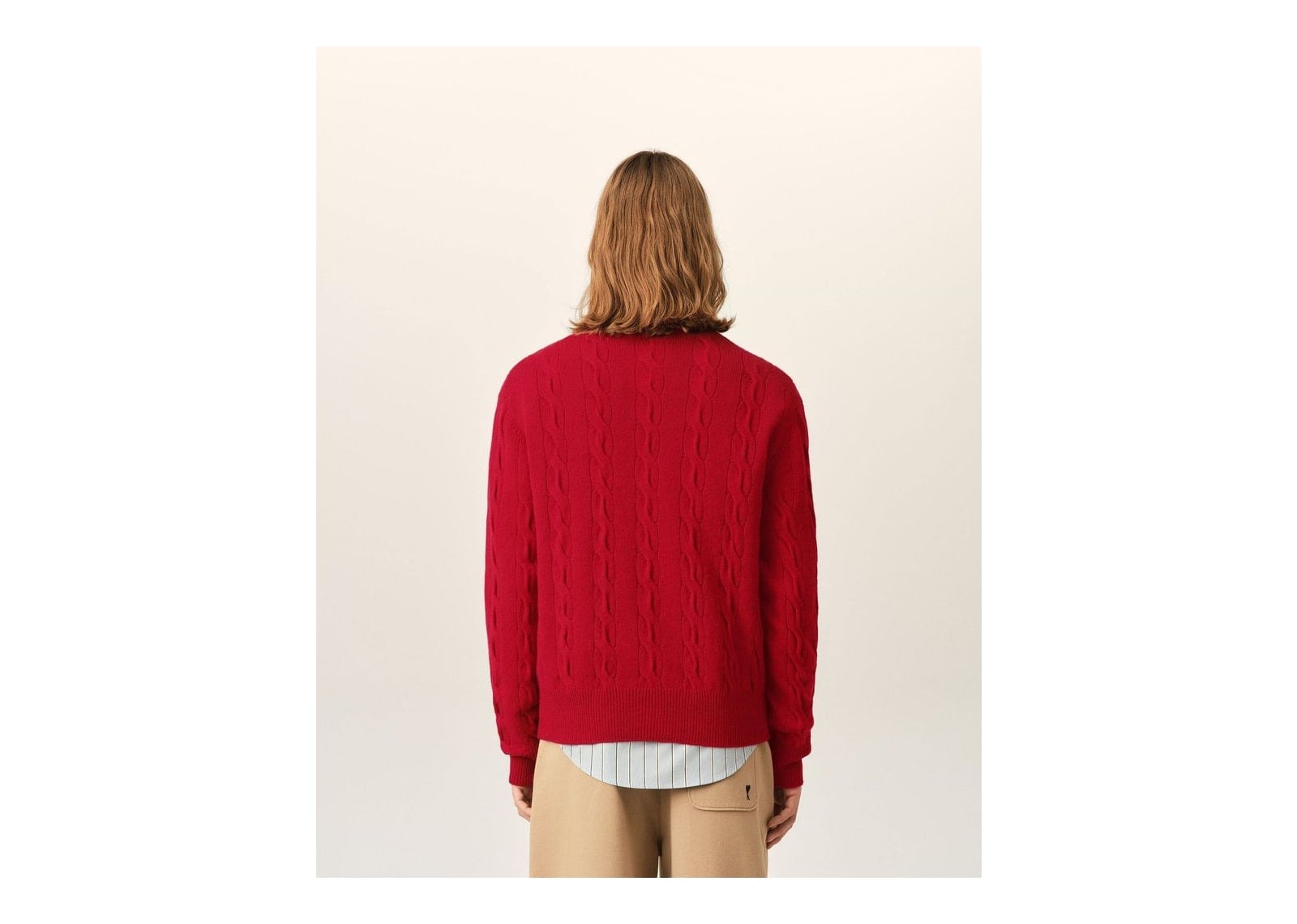 Ami Paris Cable Wool Cardigan Ruby Red - görsel 5