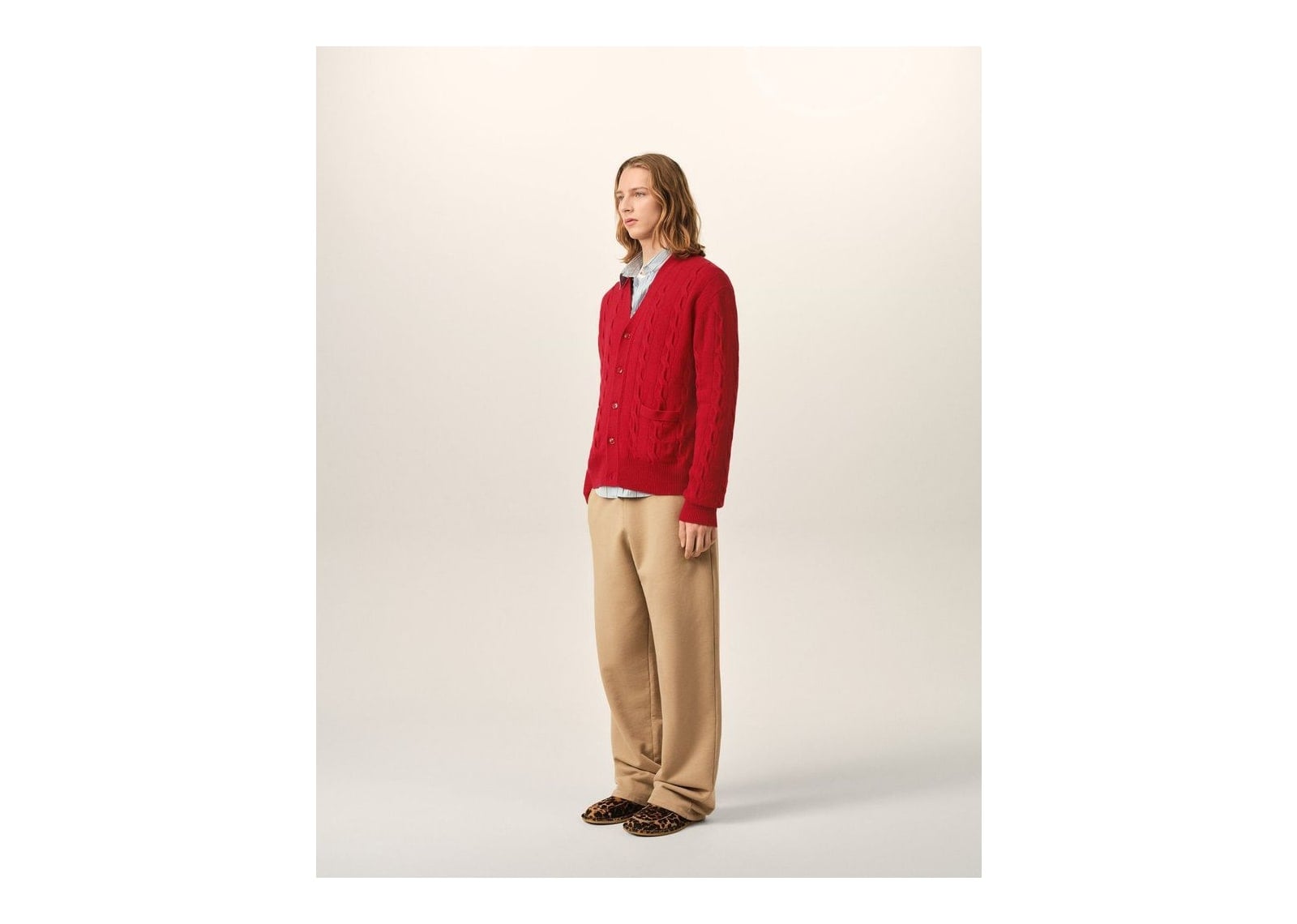 Ami Paris Cable Wool Cardigan Ruby Red - görsel 6