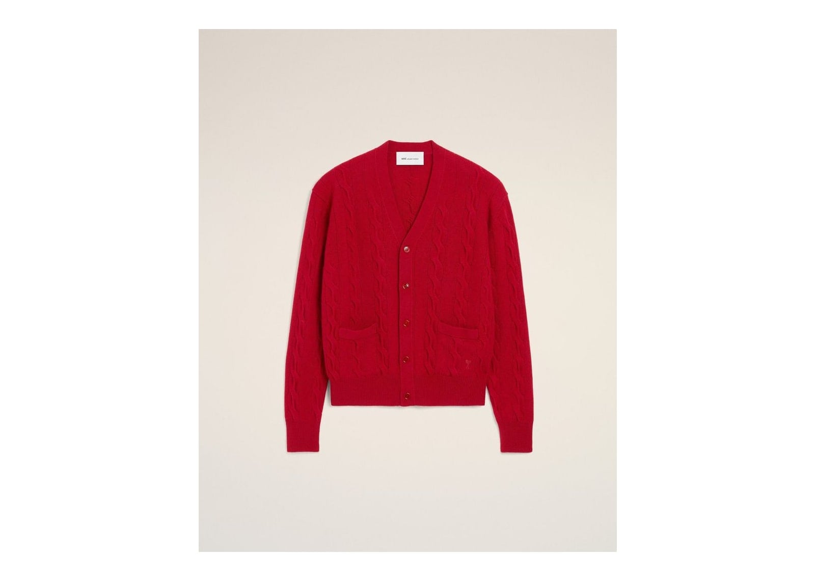 Ami Paris Cable Wool Cardigan Ruby Red - görsel 7