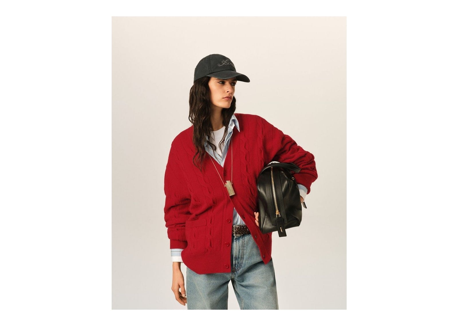 Ami Paris Cable Wool Cardigan Ruby Red - görsel 8
