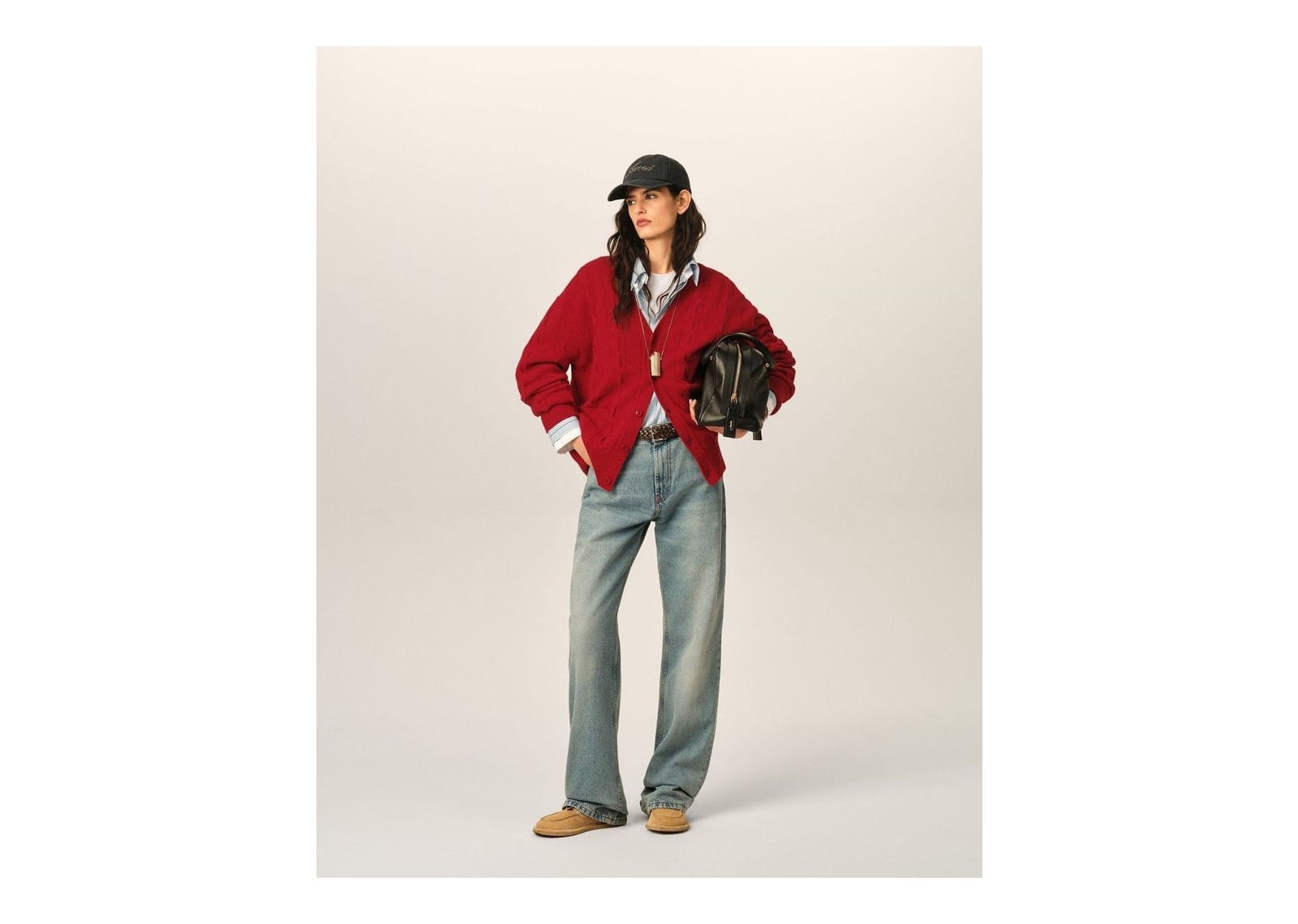 Ami Paris Cable Wool Cardigan Ruby Red - görsel 9