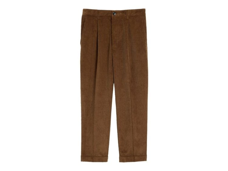 Ami Paris Carrot-Fit Corduroy Cotton Trousers Chocolate Brown