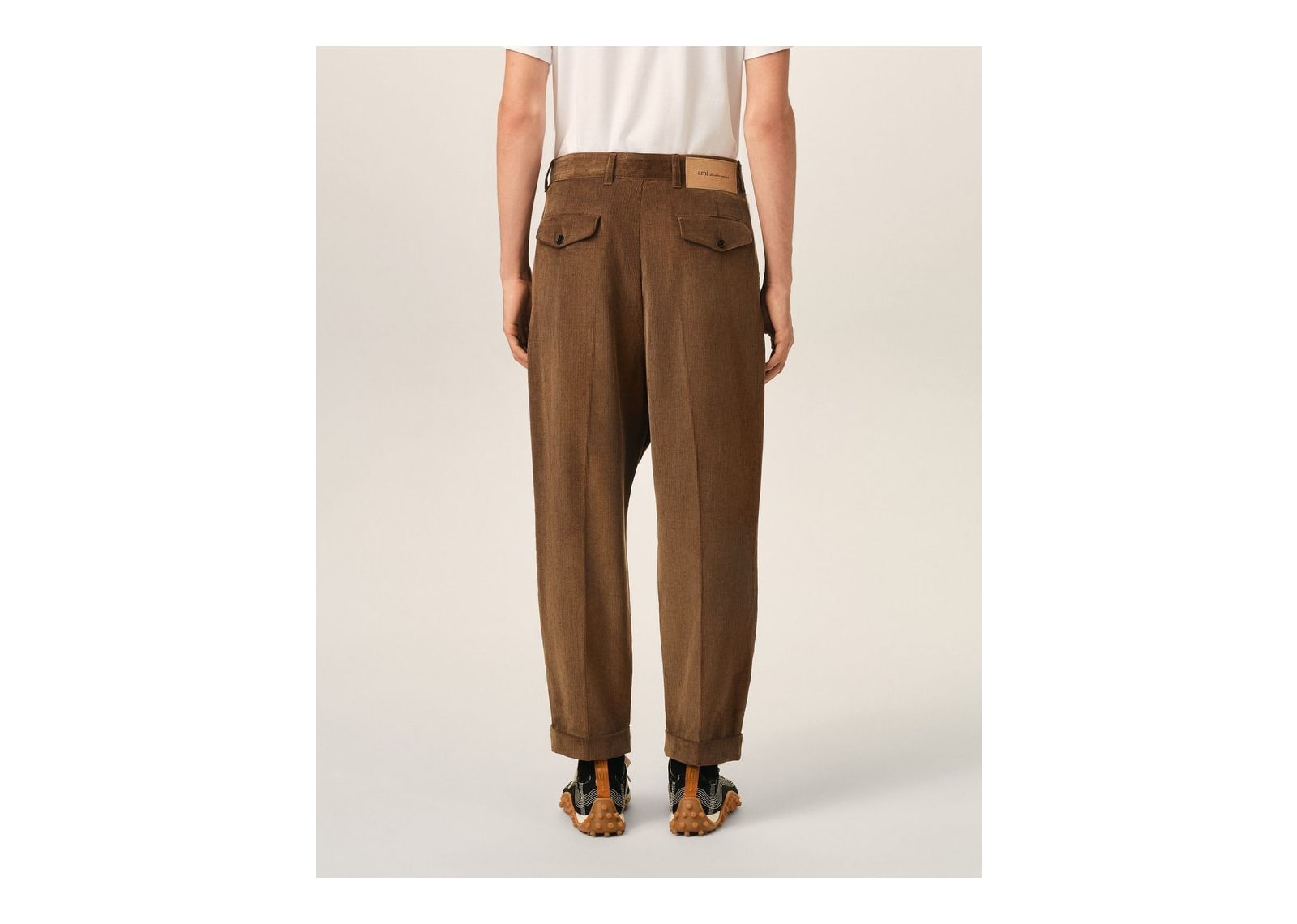 Ami Paris Carrot-Fit Corduroy Cotton Trousers Chocolate Brown - görsel 4
