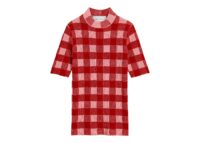 Ami Paris Checkered Wool and Cotton Short Sleeve Sweater Soft Pink/Ruby Red (W)