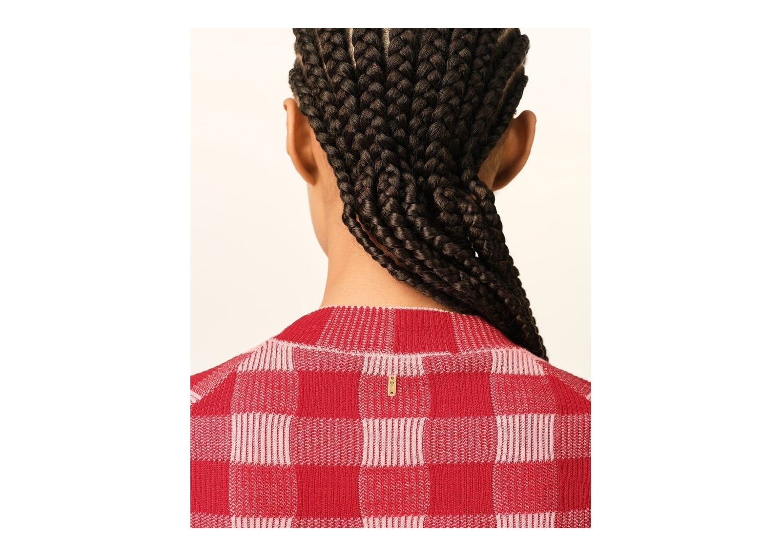 Ami Paris Checkered Wool and Cotton Short Sleeve Sweater Soft Pink/Ruby Red (W) - görsel 4