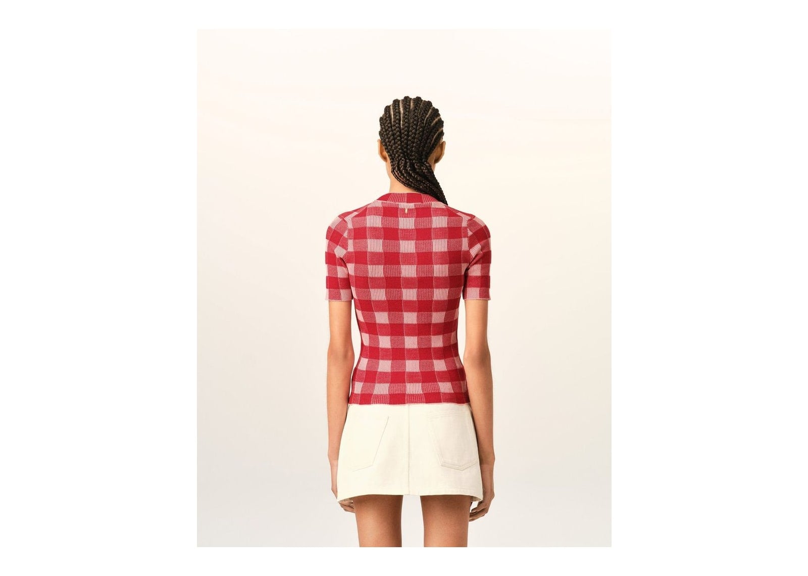 Ami Paris Checkered Wool and Cotton Short Sleeve Sweater Soft Pink/Ruby Red (W) - görsel 5