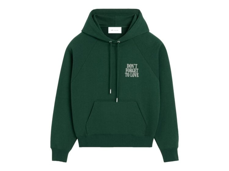 Ami Paris Cotton Don’t Forget To Love Hoodie Bottle Green