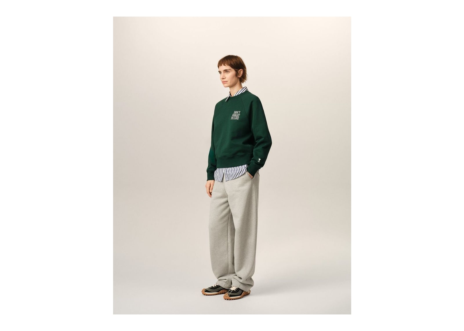 Ami Paris Cotton Don’t Forget To Love Sweatshirt Bottle Green - görsel 13