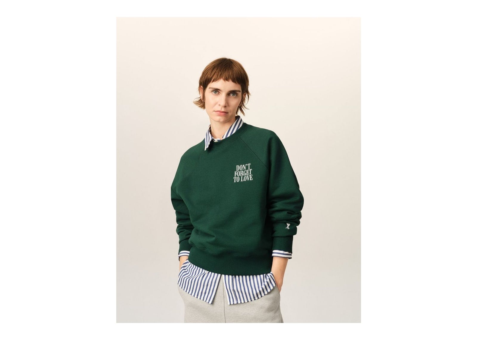 Ami Paris Cotton Don’t Forget To Love Sweatshirt Bottle Green - görsel 9