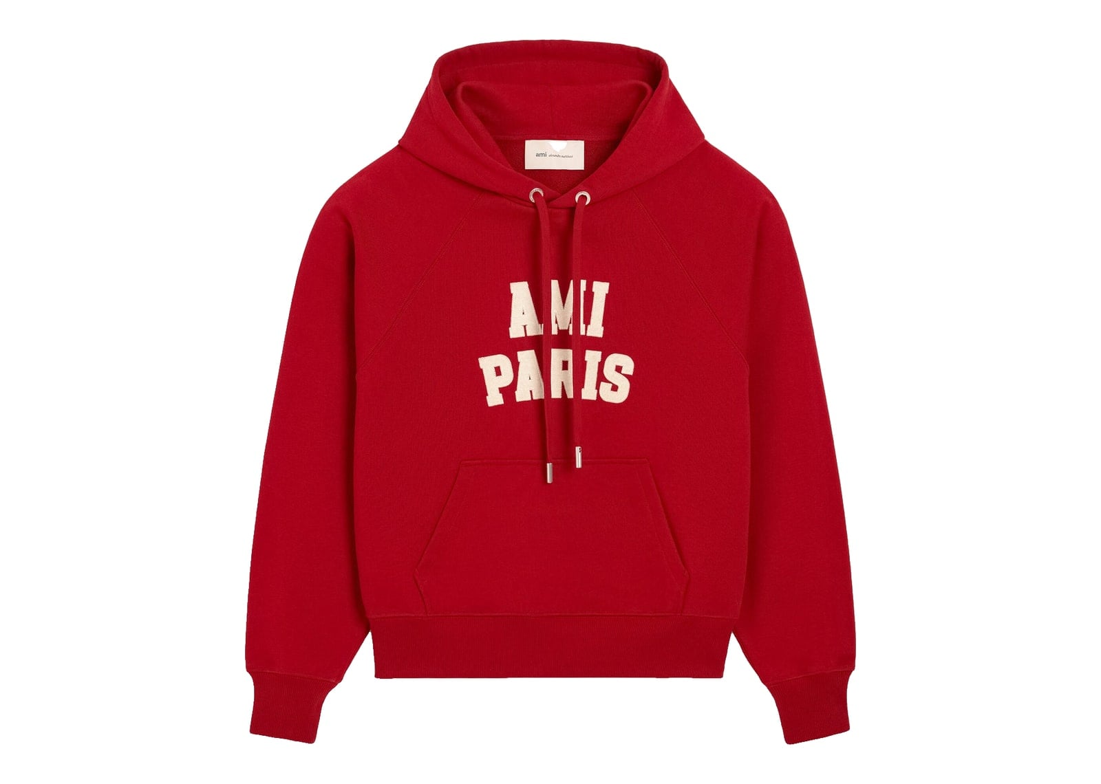 Ami Paris Cotton Hoodie with Ami Paris Embroidery Ruby Red/Ivory
