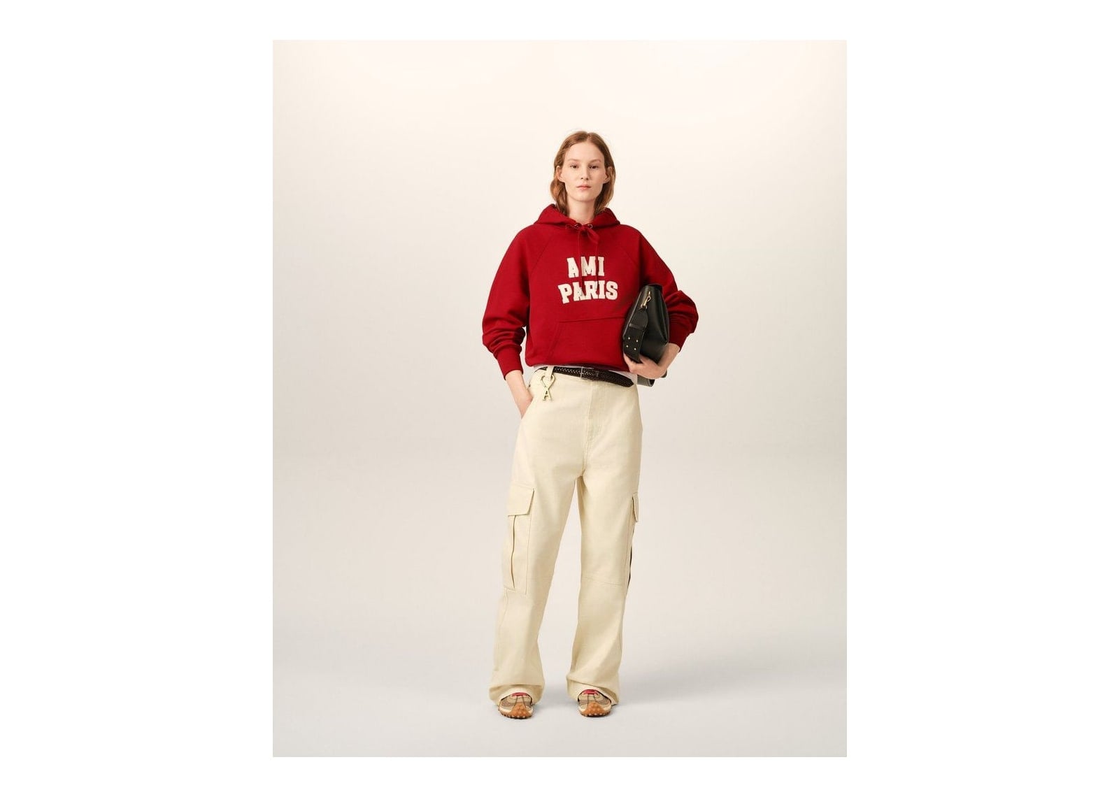 Ami Paris Cotton Hoodie with Ami Paris Embroidery Ruby Red/Ivory - görsel 10