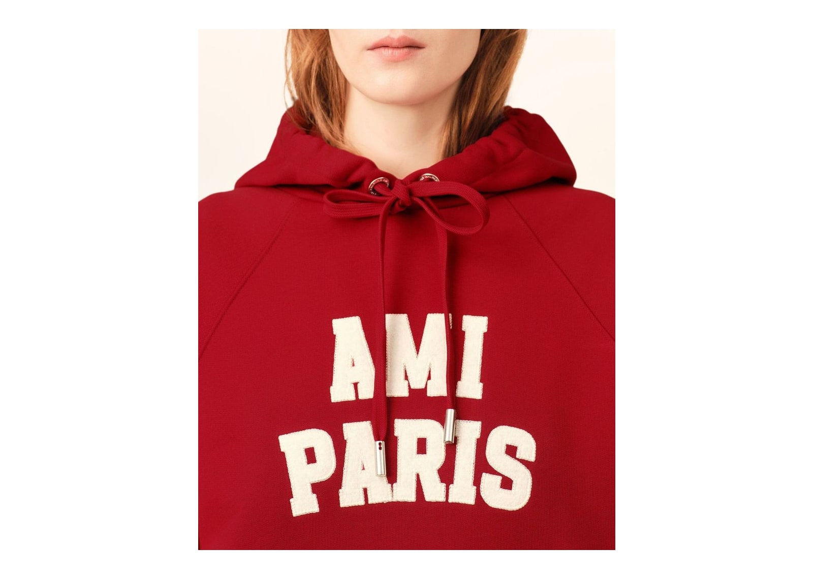 Ami Paris Cotton Hoodie with Ami Paris Embroidery Ruby Red/Ivory - görsel 11
