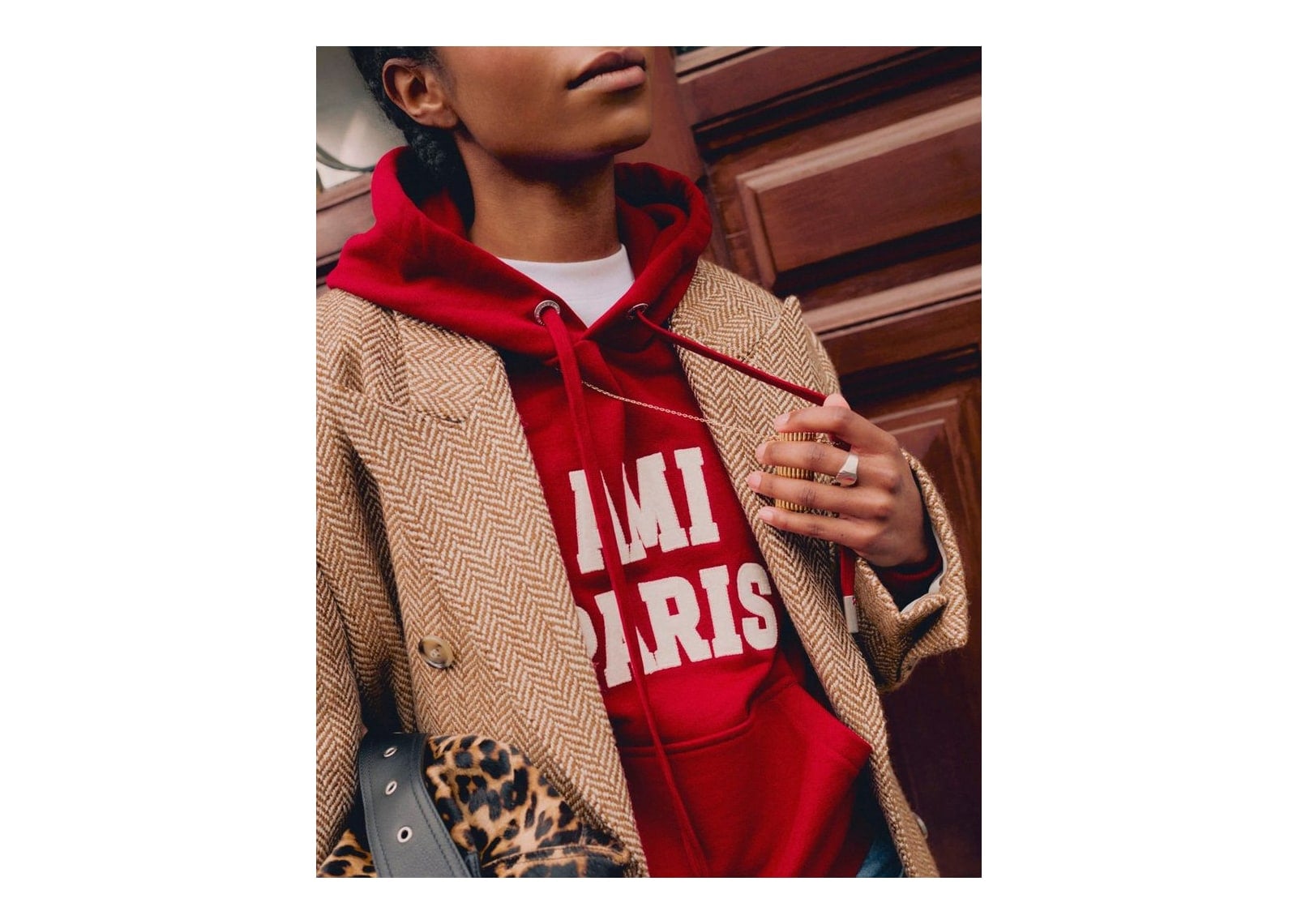 Ami Paris Cotton Hoodie with Ami Paris Embroidery Ruby Red/Ivory - görsel 14
