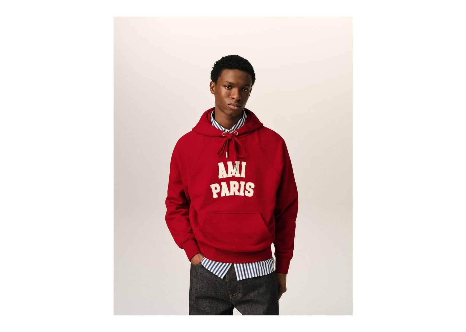 Ami Paris Cotton Hoodie with Ami Paris Embroidery Ruby Red/Ivory - görsel 2