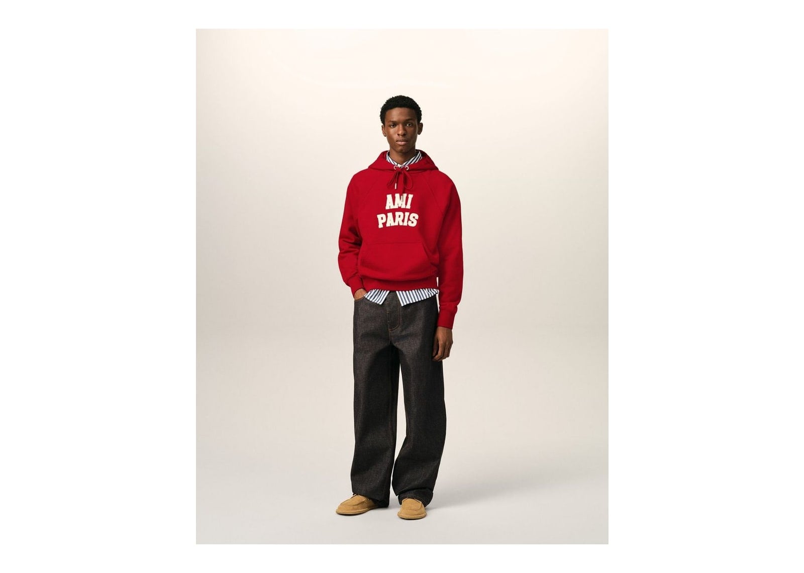 Ami Paris Cotton Hoodie with Ami Paris Embroidery Ruby Red/Ivory - görsel 3