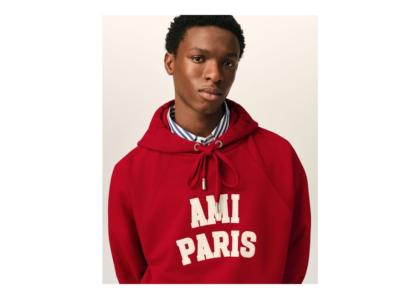 Ami Paris Cotton Hoodie with Ami Paris Embroidery Ruby Red/Ivory - görsel 4