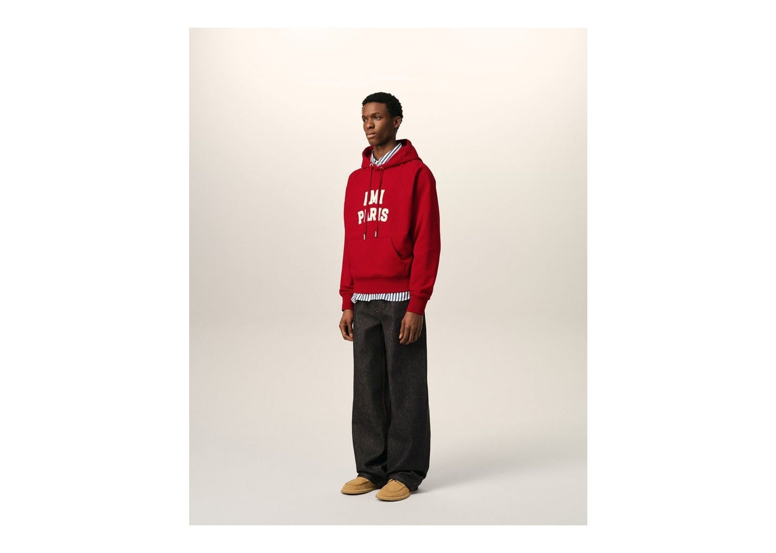 Ami Paris Cotton Hoodie with Ami Paris Embroidery Ruby Red/Ivory - görsel 6