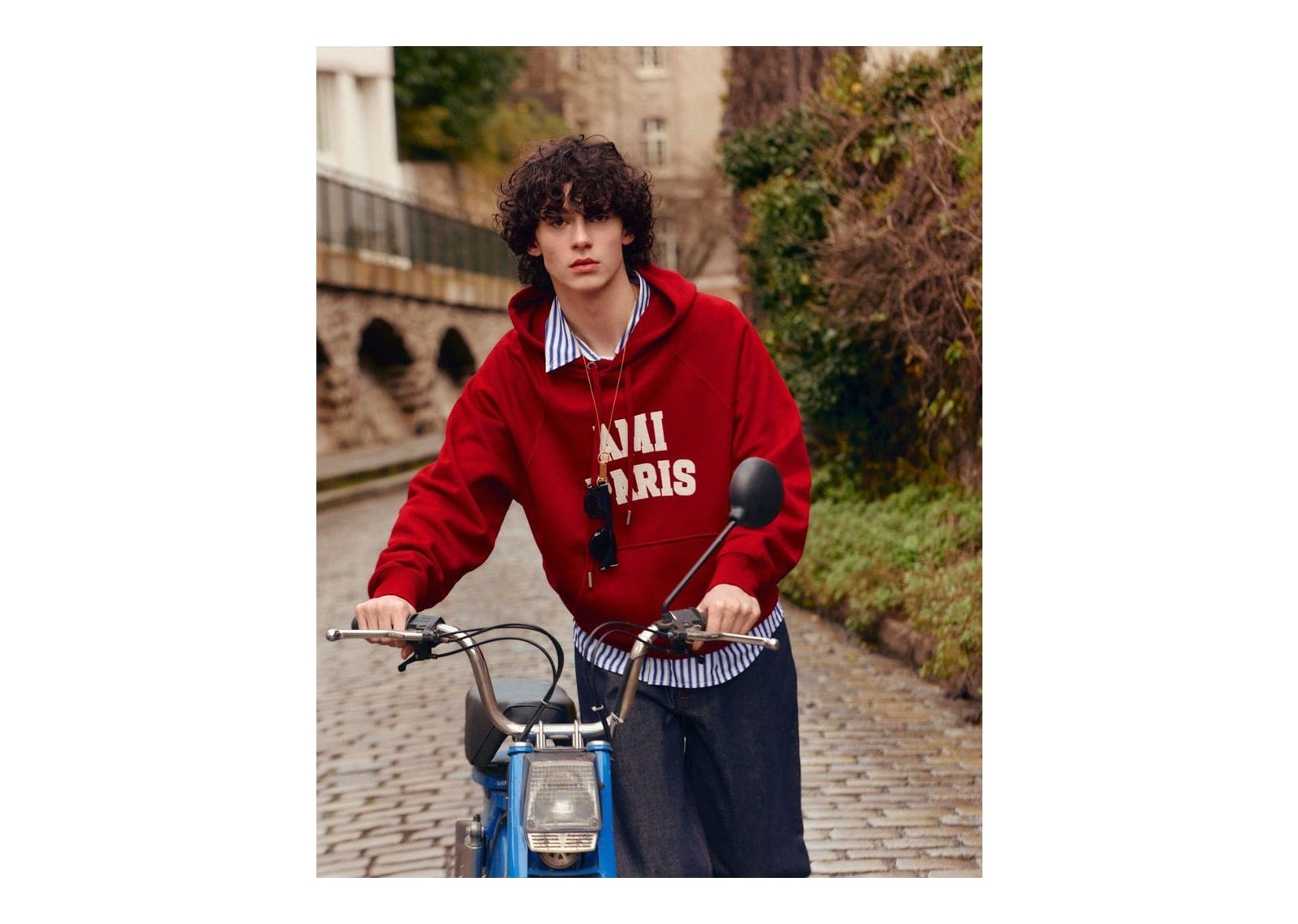 Ami Paris Cotton Hoodie with Ami Paris Embroidery Ruby Red/Ivory - görsel 7