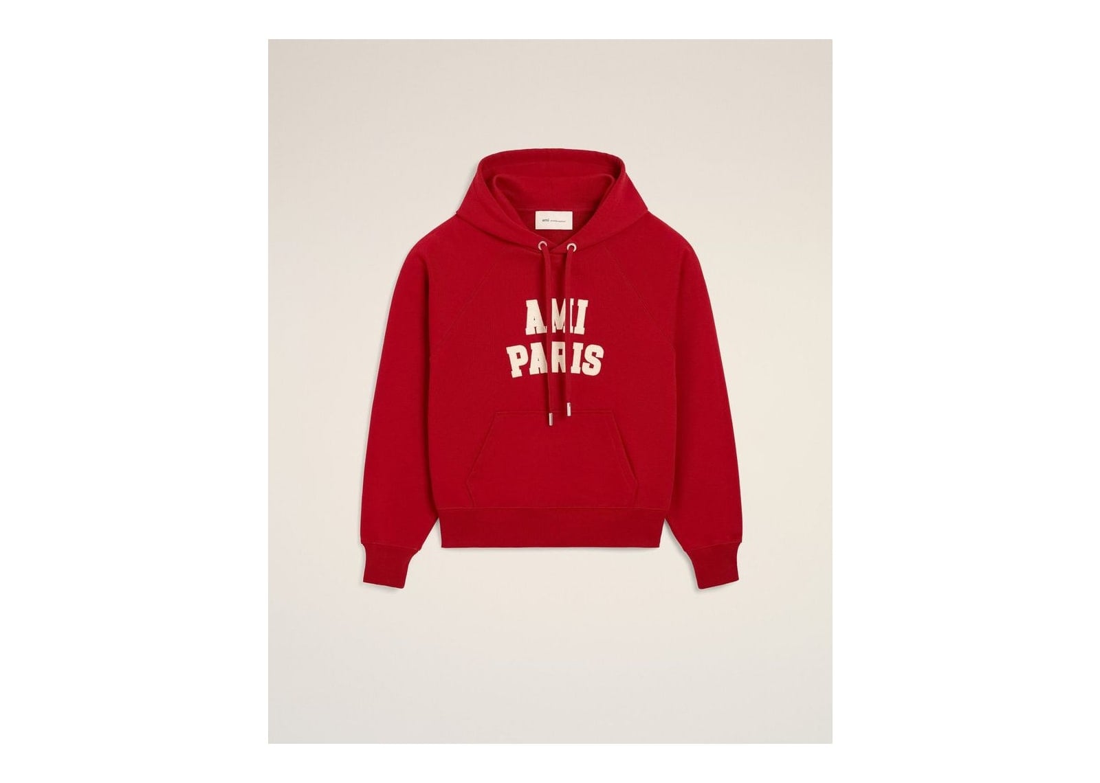 Ami Paris Cotton Hoodie with Ami Paris Embroidery Ruby Red/Ivory - görsel 8