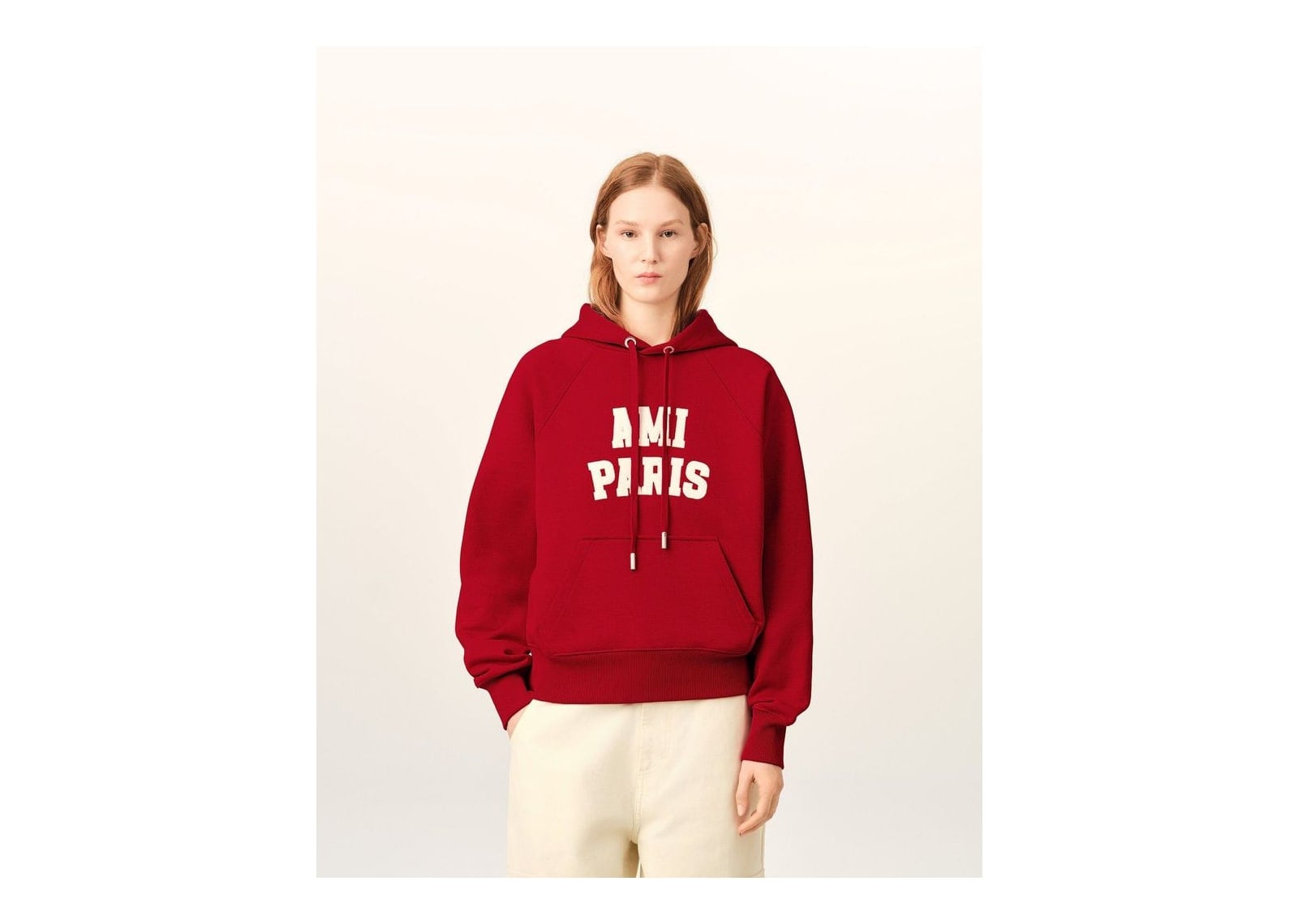 Ami Paris Cotton Hoodie with Ami Paris Embroidery Ruby Red/Ivory - görsel 9