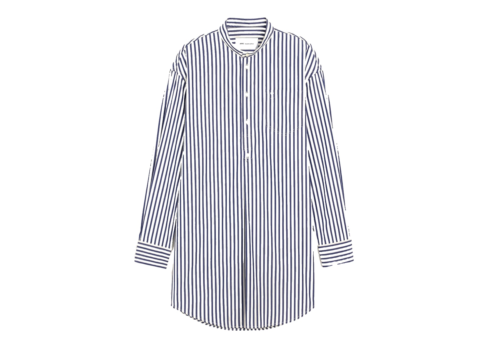Ami Paris Cotton Mao Collar Tunic Dress Royal Blue/White