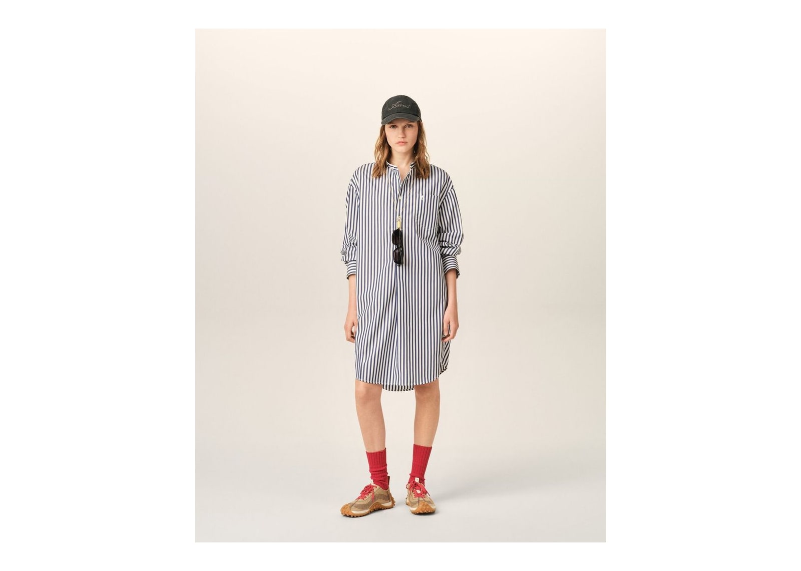 Ami Paris Cotton Mao Collar Tunic Dress Royal Blue/White - görsel 8