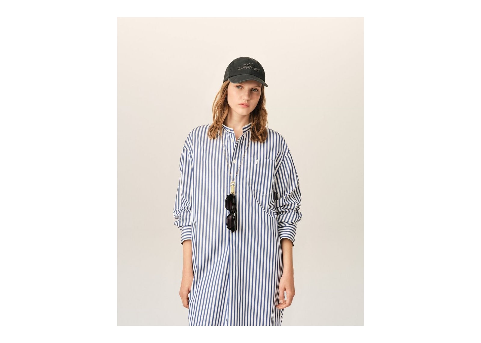 Ami Paris Cotton Mao Collar Tunic Dress Royal Blue/White - görsel 9