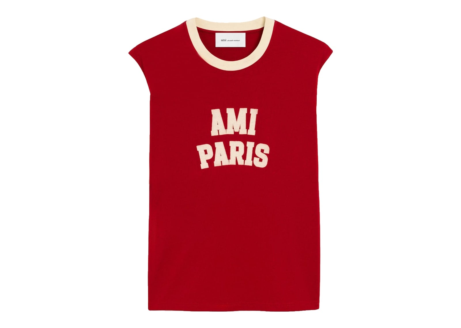 Ami Paris Cotton T-Shirt with Ami Paris Embroidery Ruby Red/Ivory
