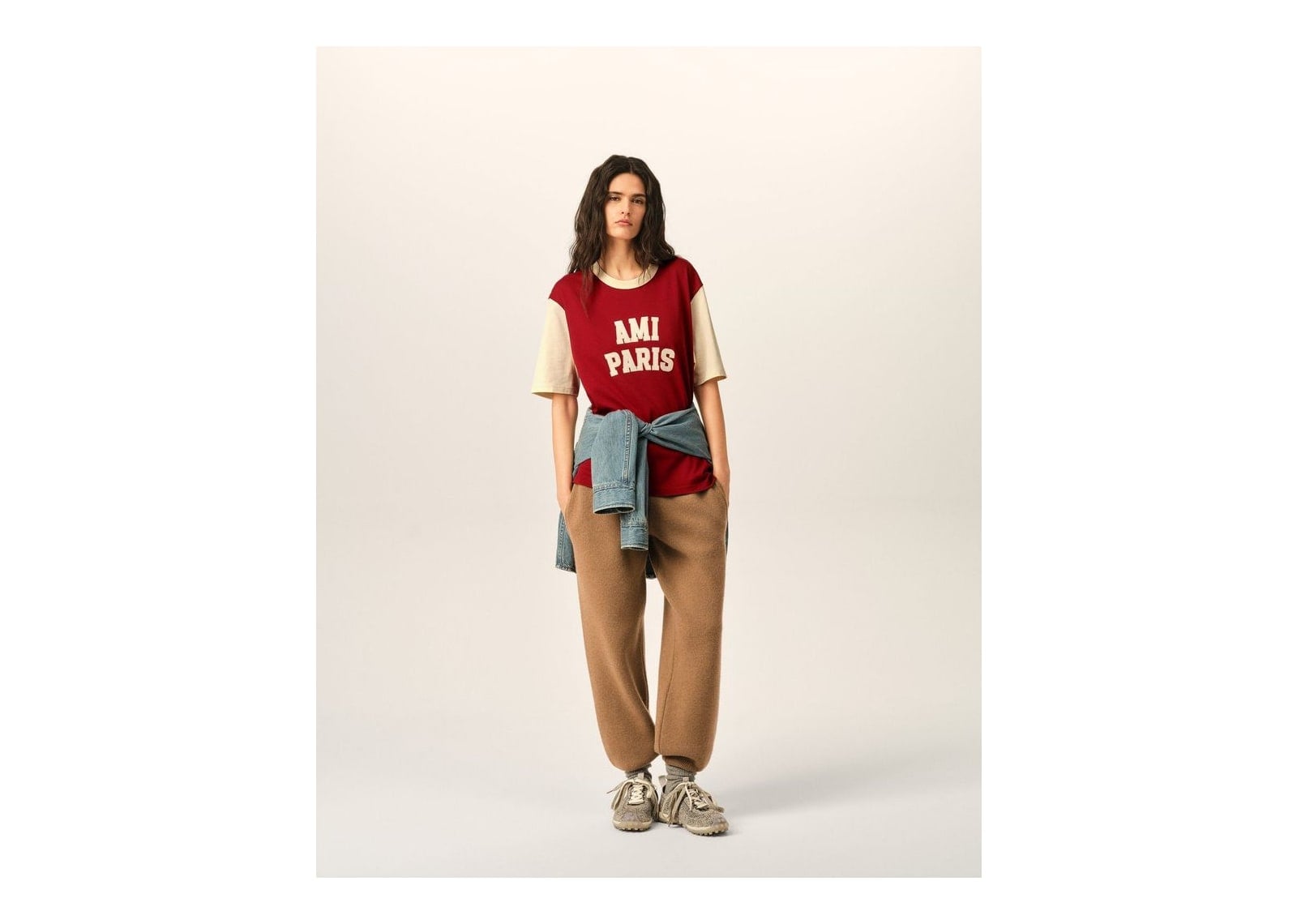 Ami Paris Cotton T-Shirt with Ami Paris Embroidery Ruby Red/Ivory - görsel 10