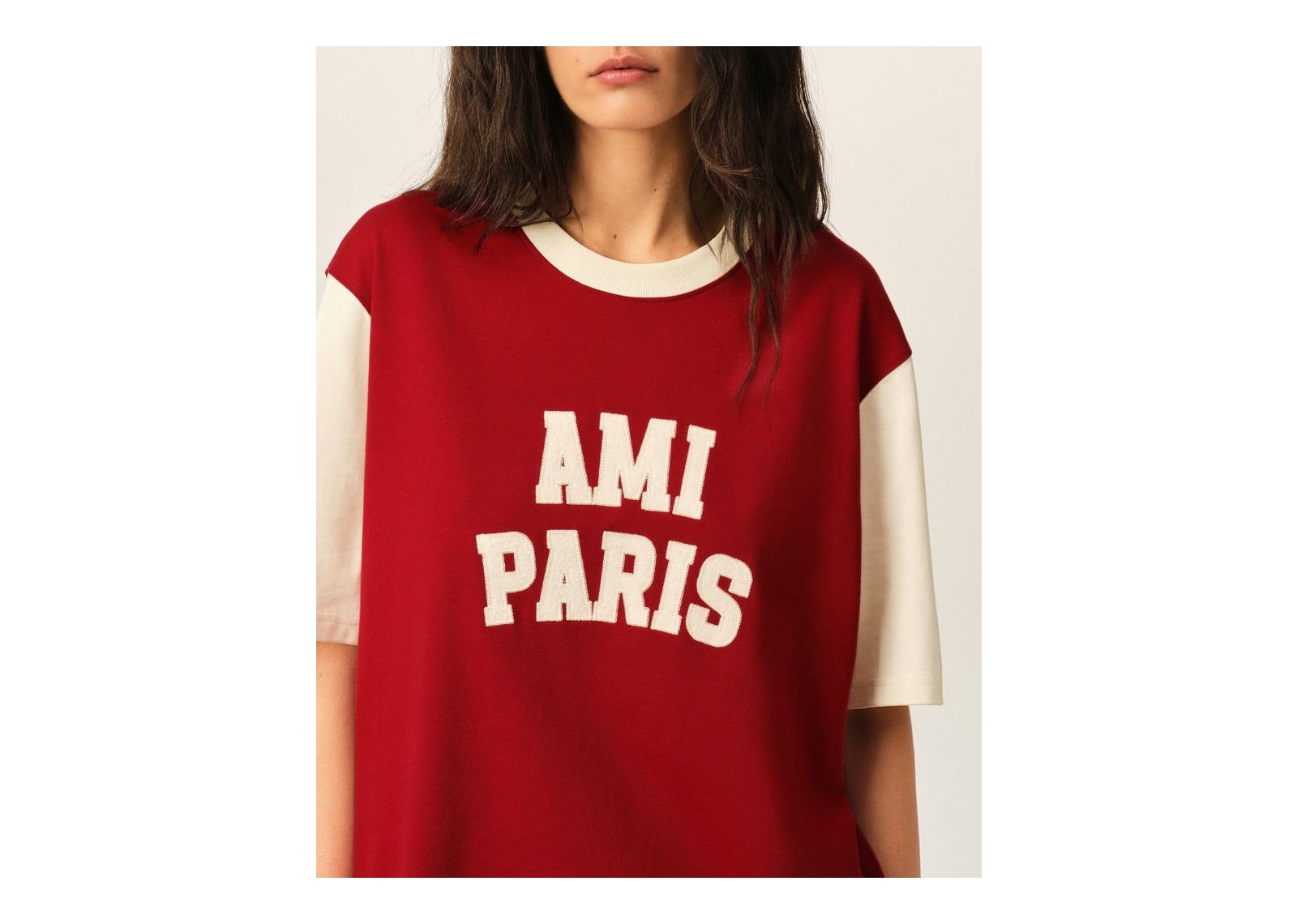 Ami Paris Cotton T-Shirt with Ami Paris Embroidery Ruby Red/Ivory - görsel 11
