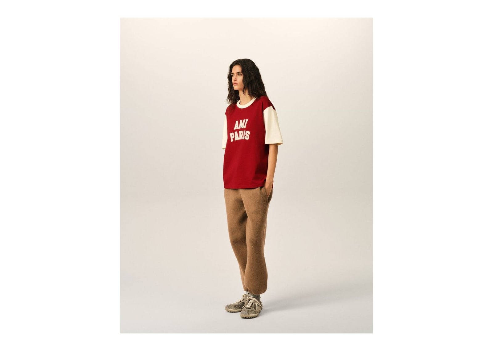 Ami Paris Cotton T-Shirt with Ami Paris Embroidery Ruby Red/Ivory - görsel 13