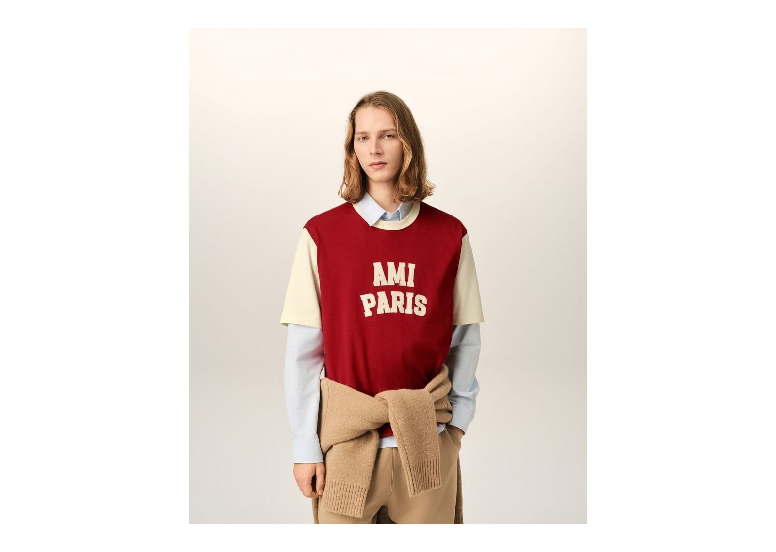 Ami Paris Cotton T-Shirt with Ami Paris Embroidery Ruby Red/Ivory - görsel 2