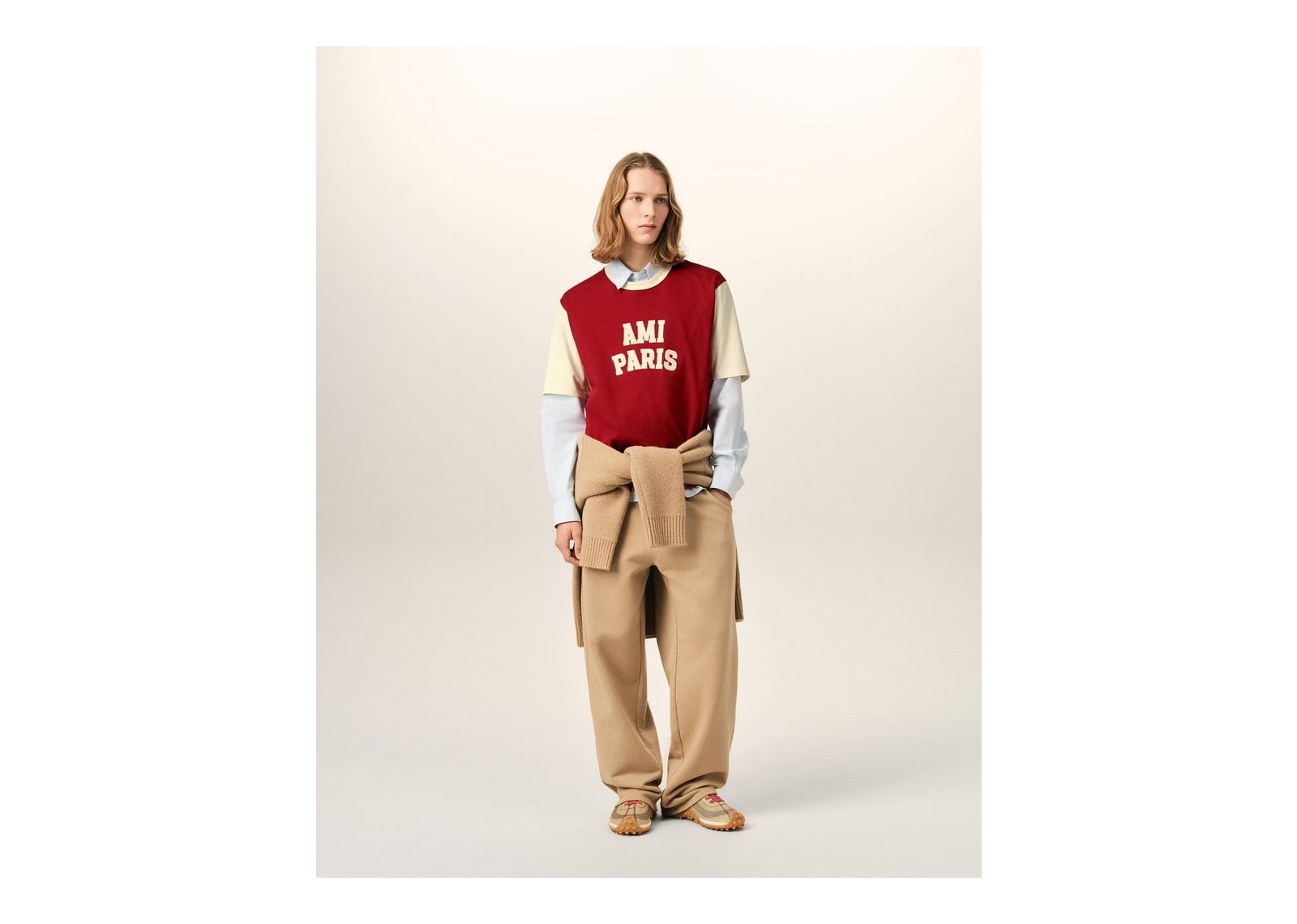 Ami Paris Cotton T-Shirt with Ami Paris Embroidery Ruby Red/Ivory - görsel 3