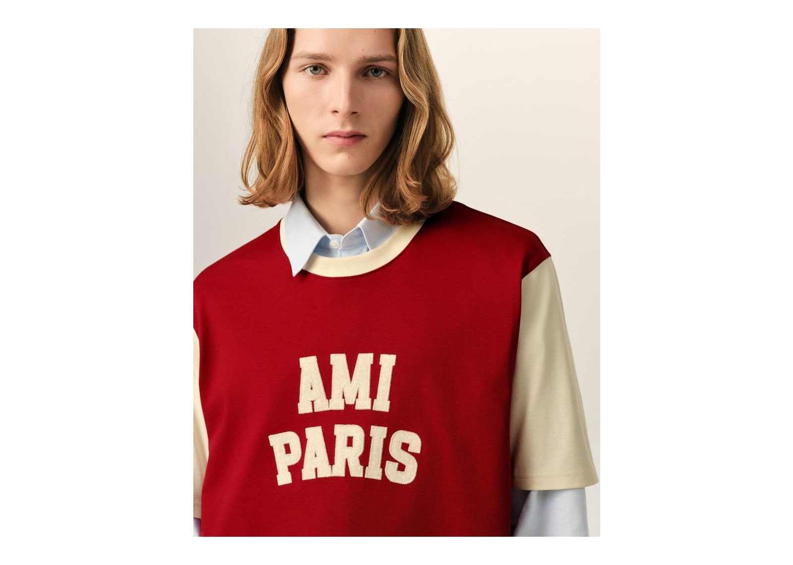 Ami Paris Cotton T-Shirt with Ami Paris Embroidery Ruby Red/Ivory - görsel 4