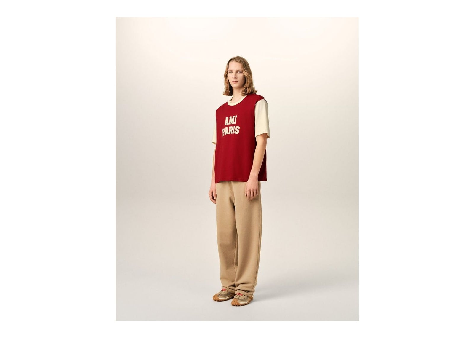 Ami Paris Cotton T-Shirt with Ami Paris Embroidery Ruby Red/Ivory - görsel 6