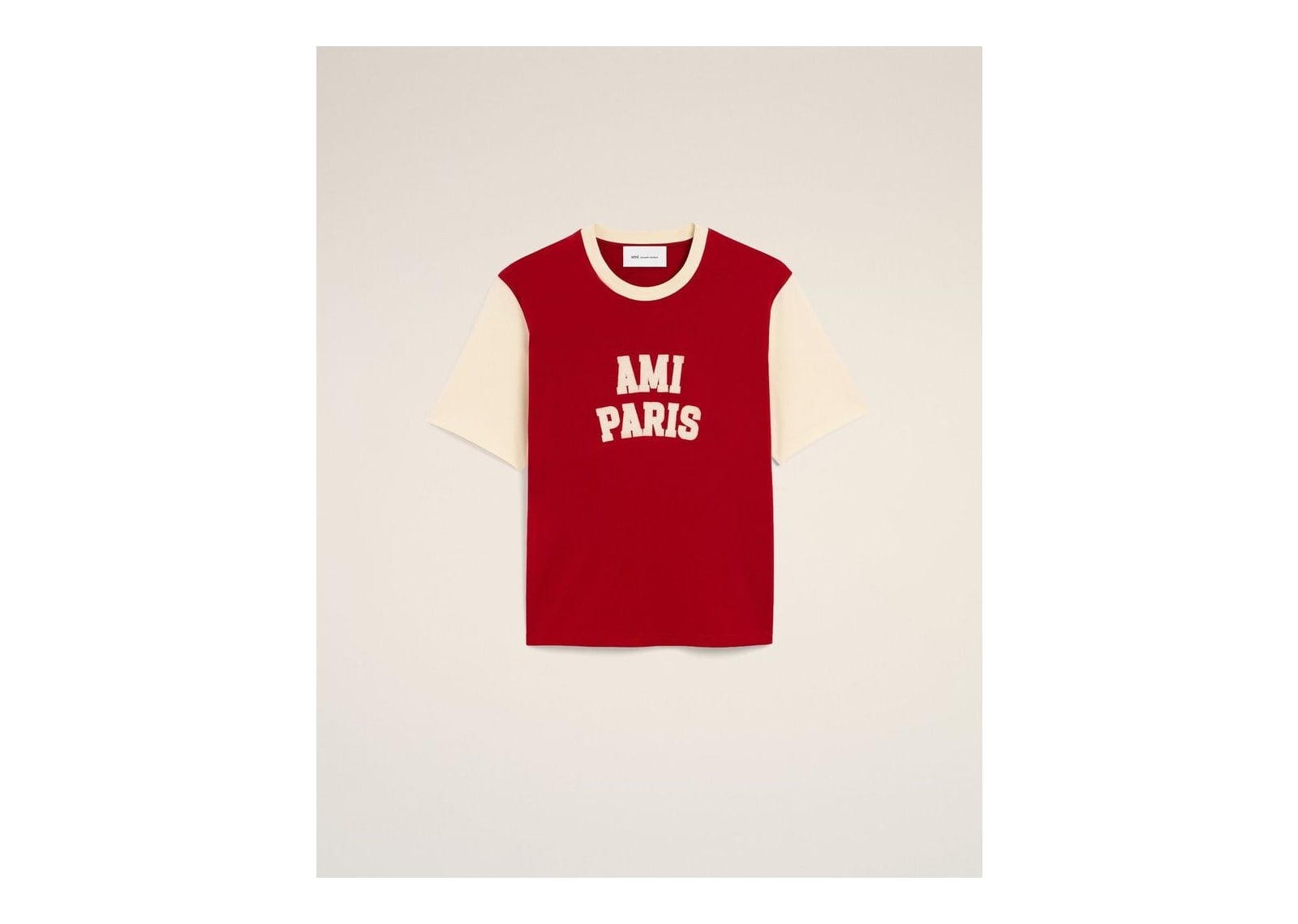 Ami Paris Cotton T-Shirt with Ami Paris Embroidery Ruby Red/Ivory - görsel 8