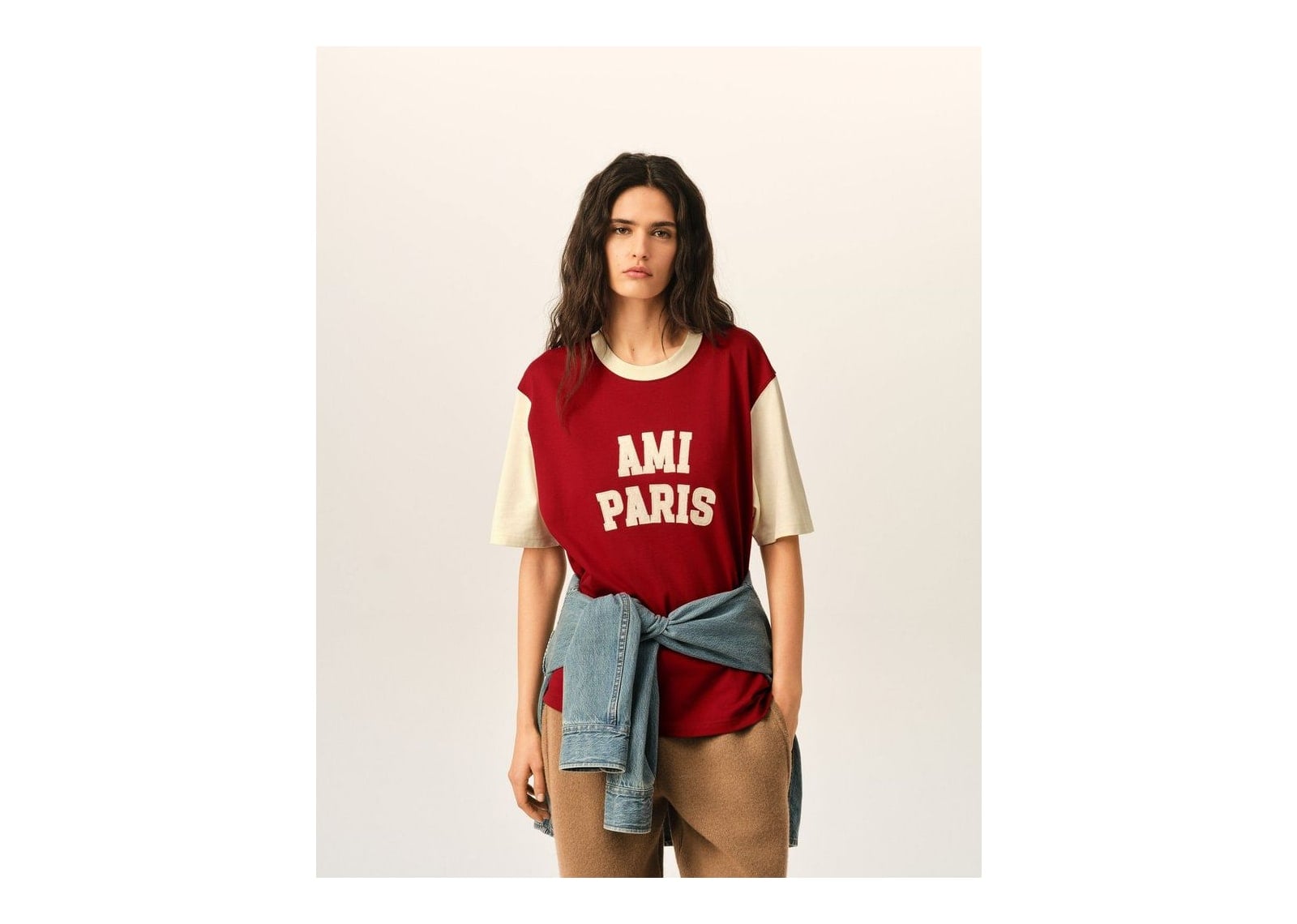 Ami Paris Cotton T-Shirt with Ami Paris Embroidery Ruby Red/Ivory - görsel 9