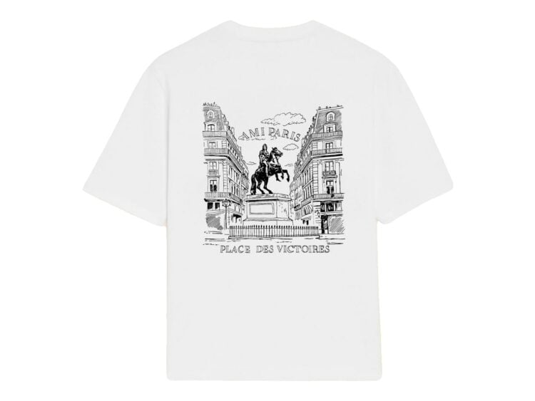 Ami Paris Cotton T-Shirt with Place Des Victoires Print White