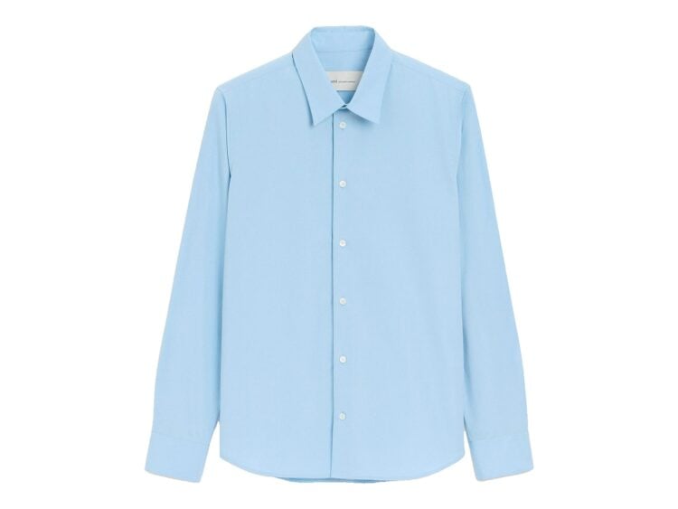 Ami Paris Cotton Tailor Embroidered Ami De Coeur Shirt Cashmere Blue