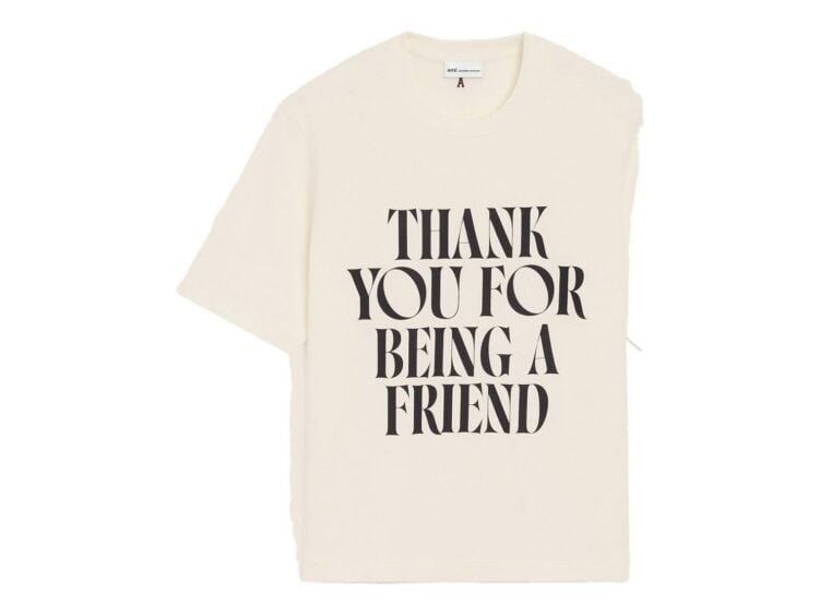 Ami Paris Cotton Thank You For Being A Friend Print T-Shirt White Cream