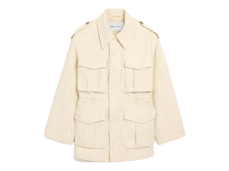 Ami Paris Cotton Utility Parka Jacket Ivory