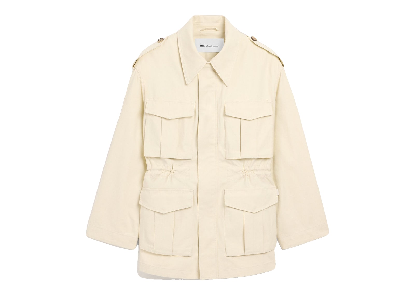Ami Paris Cotton Utility Parka Jacket Ivory