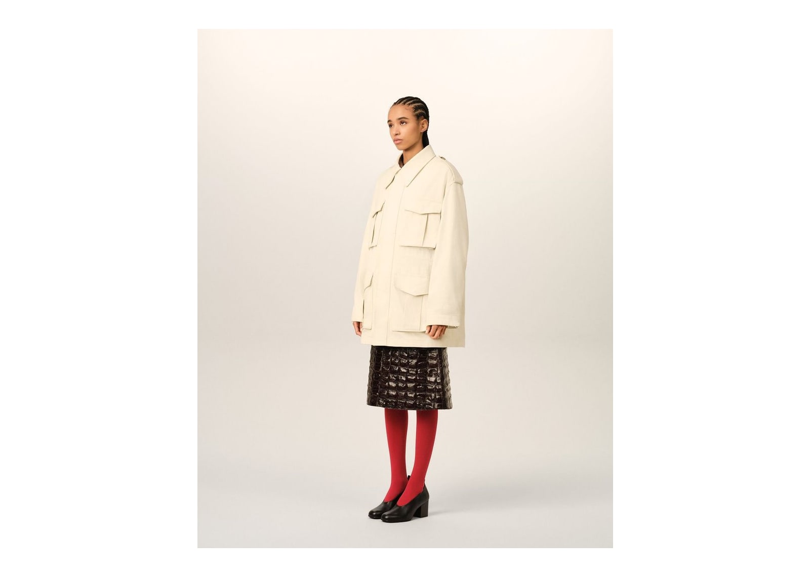 Ami Paris Cotton Utility Parka Jacket Ivory - görsel 12