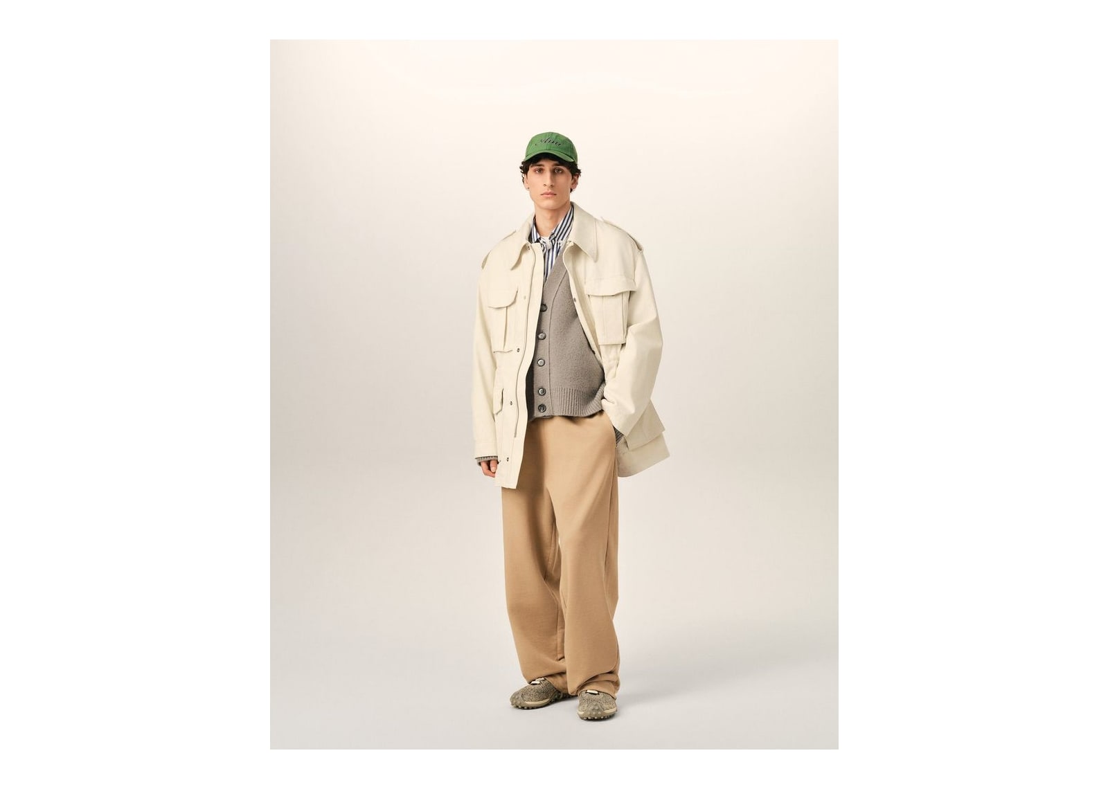 Ami Paris Cotton Utility Parka Jacket Ivory - görsel 2
