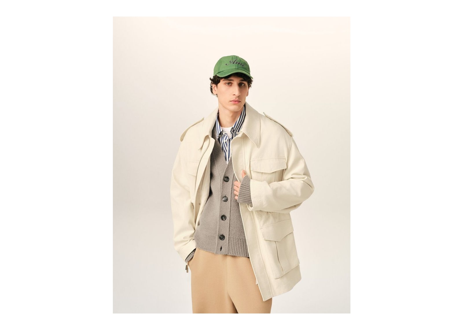 Ami Paris Cotton Utility Parka Jacket Ivory - görsel 3