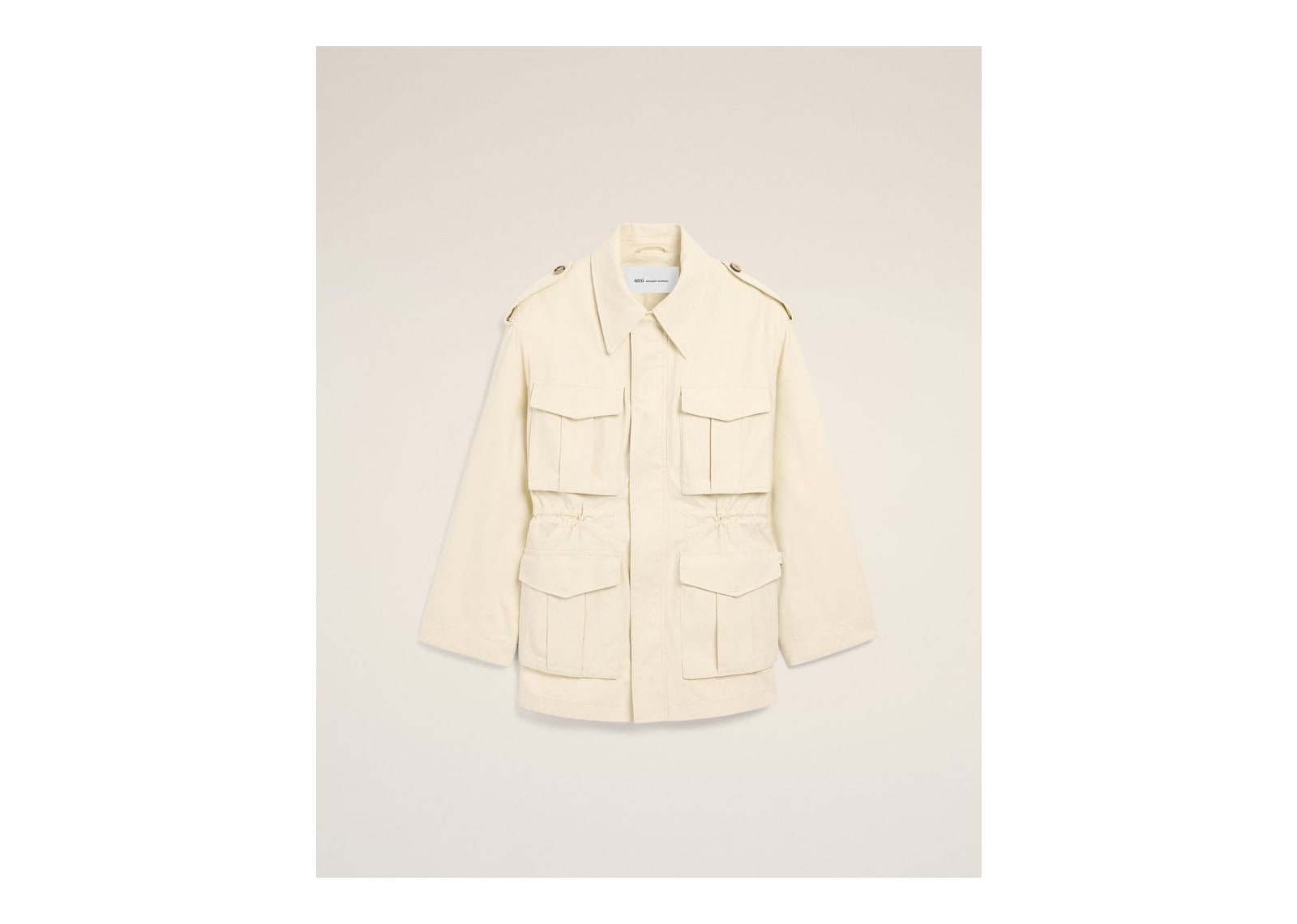 Ami Paris Cotton Utility Parka Jacket Ivory - görsel 7